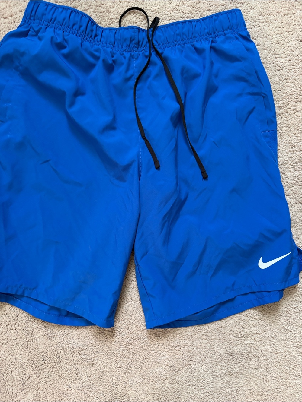 Nike Royal Blue Athletic 
 Shorts with White Swoosh